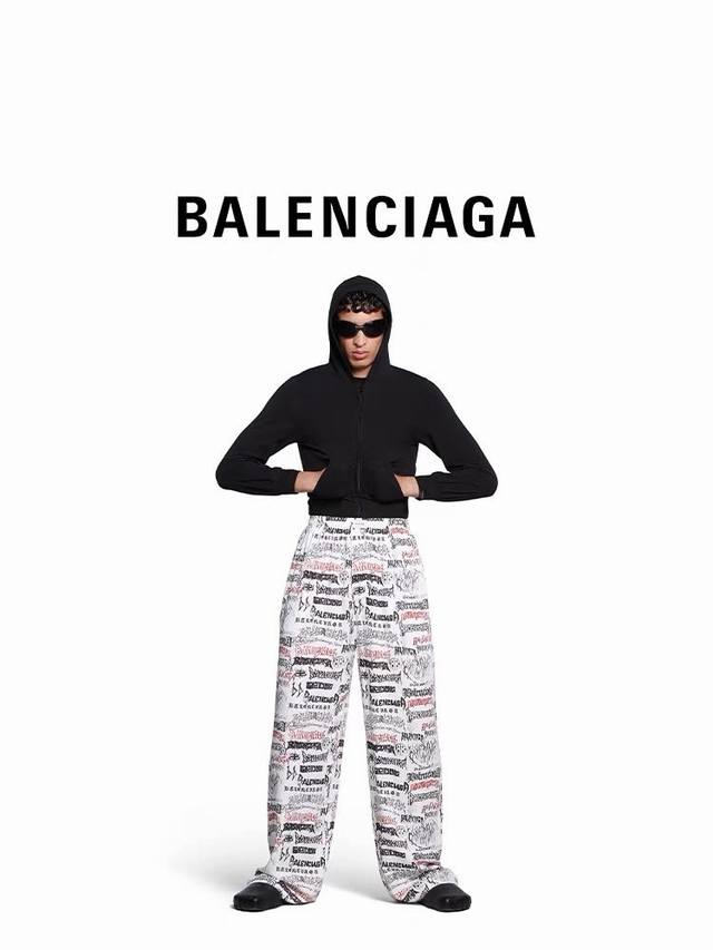 8252# Balenciaga 最高版本 Diy Metal Logo长裤 高密丝破卡平纹面料 釆用数码直喷全复盖工艺 手感舒适富有挺度 全裤身专属diy M