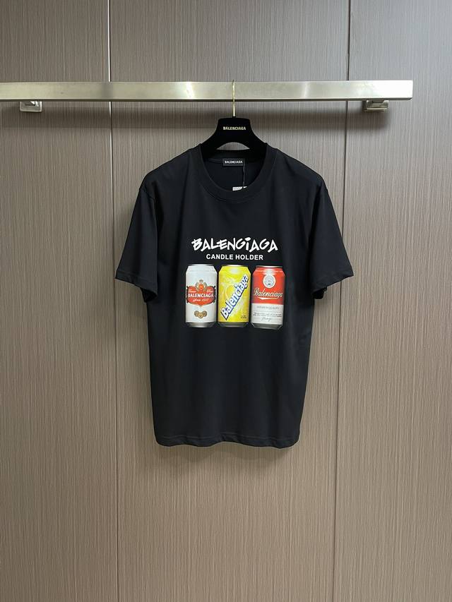 Balenciaga 2024Ss新款易拉罐印花圆领短袖t恤，定制氨丝纯棉 潮流百搭顶级经典短袖3标齐全，无论是上身舒适度还是都是无可比拟的存在 尺码：Xs-L